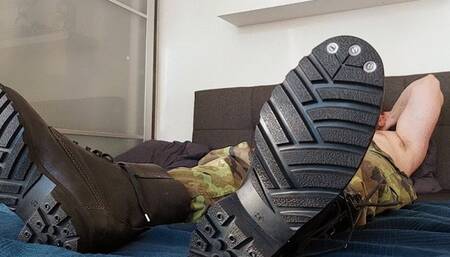 Sexy Masculine Soldier Foot & Boot Worship + Tickling