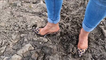 Kat Walks in a Muddy Field in her Leopard prints So Kates