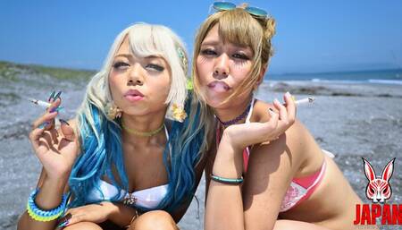 Smoky Seduction: POV Experience with Lesbian Gal, Noa and Reona Maruyama, Blowing Smoke at you