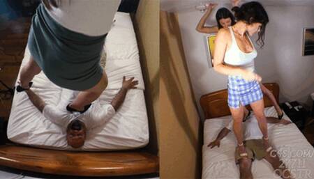 Goblin Goddess and Ashe Ellis More High Heels Trampling for Slave - Above View and Wall Cam 4K