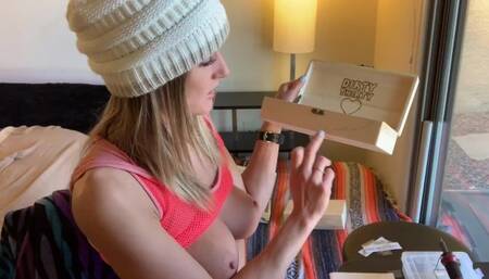 Miss Stacy shows off her woodburning art!