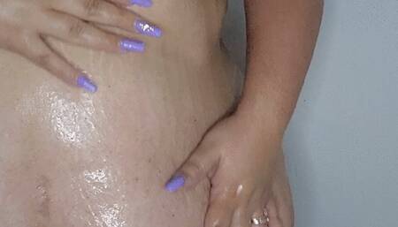 sbbw showers with long nails her soft fat wet body glistens portrait mode
