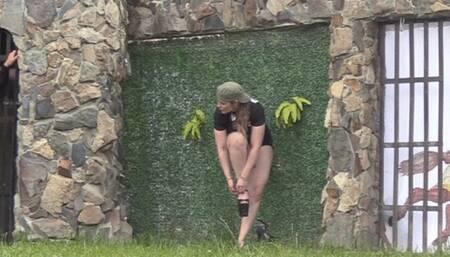 trampling by 2 dominant woman outdoors side cam