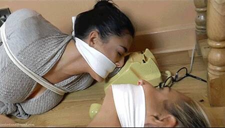 Megan & Brook in: The Mysterious Beige Phone Situation: Escape-Happy Pantyhose Hotties Dealt With Most Restrictively, ALMOST Succeed in Getting Away! (HD)