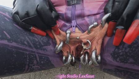 Big Boobs Latex Doll peeing and plugged in the city PART 4