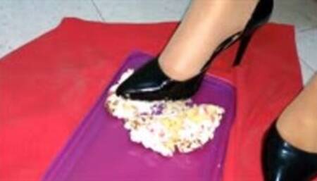 Mrs Paula birthday surprise for the slave with patent office heels and stockings!