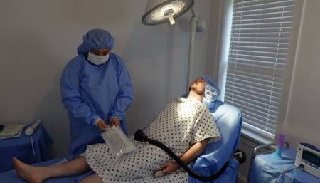 Kinky Dr Jess tests patient's gag reflex and performs surprise milking