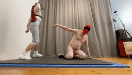 blindfolded, fighting, whipping, boot worship - 1032 Nasty Nastyas first time playfighting