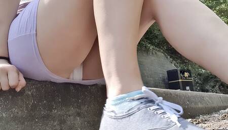 Outdoor overt lilac skirt wetting peeing