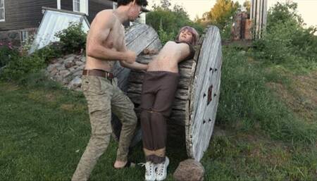 Girl tied to a coil on backyard & punished (FHD)