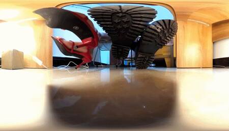 Ella and her friends trampled on 3 slaves under the desk in the office 360VR WMV