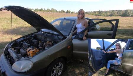 Lucy tries to start the old Daewoo and calls for help