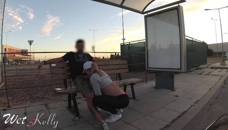 Slutty wife sucks cock and gets fucked at bus stop