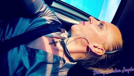 Sandra Jayde 19-09-23 Driving car with makeup and satin shirt