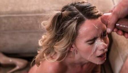 Khloe Kingsley looks fantastic both in makeup and with sperm over her face