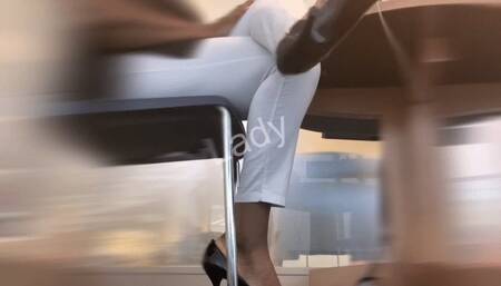 Focused on my black patent heels