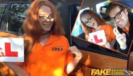 Fake Driving Instructor fucks his cute ginger teen student in the car and gives her a creampie