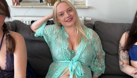 Lesbian strap-on threesome