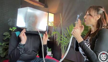 Intense Smoking: Slave inhales smoke in Box 2 cigs in 1