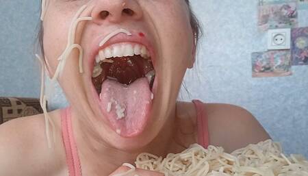 Pasta invasion on the face!