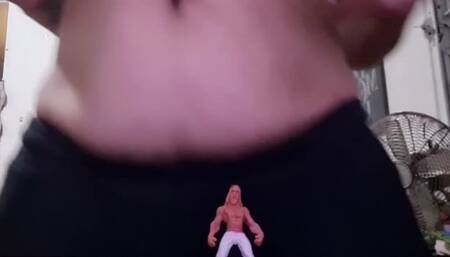 exercising giantess big bloated belly crushing tiny gym instructor