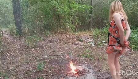 Burning clothes in the woods