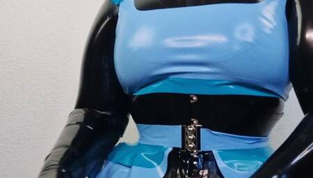 Latex Fun ride on my colorfull Dildo