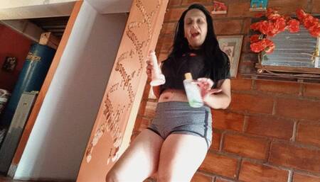 Shescamore sexy footjob with her dildo with Cum