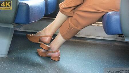 Candid elegant sandals with nice cute feet, foot fetish view