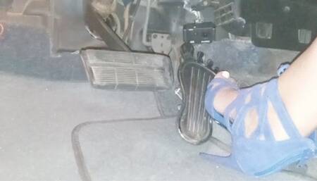 Strappy Blue High Heel Driving & Flooring (Rear view)