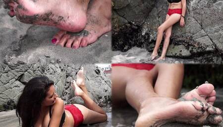 Angela big feet in the beach! - MOV