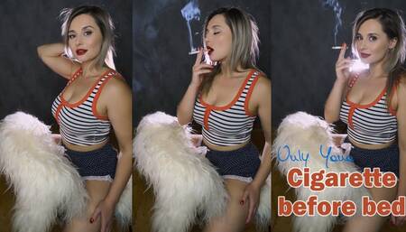 Cigarette before bed in short shorts and top