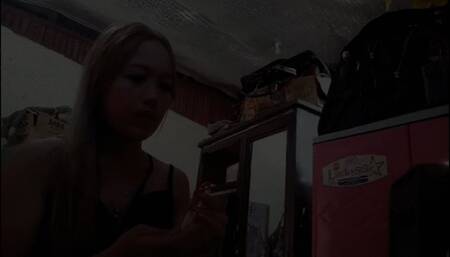 Athena making herself beautiful with make up and cork