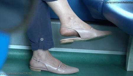 Beauty woman feet with pretty sandals, candid foot fetish watching close-up