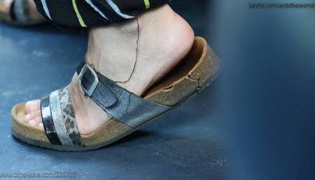 Cute girl feet with brikenstock, candid foot fetish watching