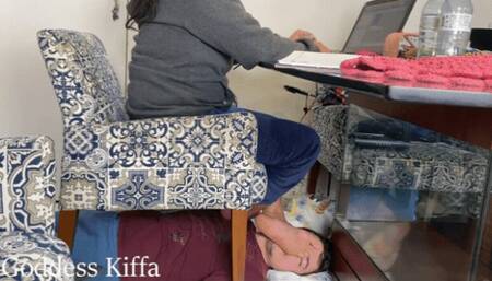 Goddess Kiffa Daily Real Life 3 - Kiffa uses slave as footstool as she uses her notebook - FOOT WORSHIP - FOOT DOMINATION - SOLES - SOCKS - FOOT SMELLING - TOE SUCK - SWEATY FEET - STINKY FEET - SLAP - SMOTHER