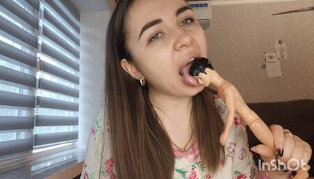 Preparing for a blow job , for silicone lips