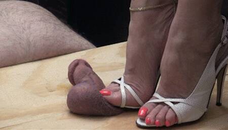 Ball Smashing with White Strappy Stilettos - FULL HD 1080p