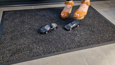 Abby Giantess crush toy car 1990s Firebird & Honda NSX at the same time in wedges upper view