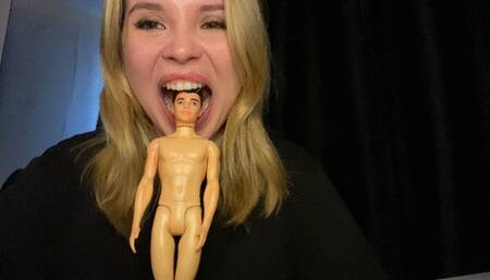 teeth biting your small head (shrinked man)