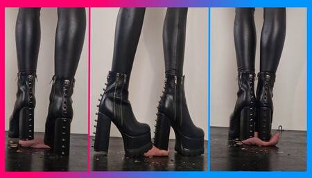 Crushing with heel boots | balls and cock | cum play | painful |