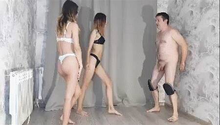 Ballbusting and feet licking