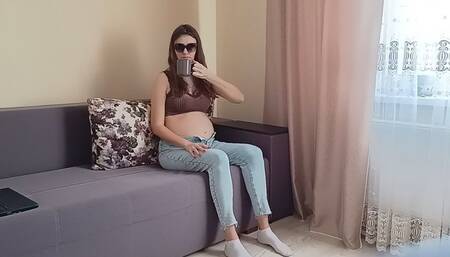 pregnant robot with funny glasses