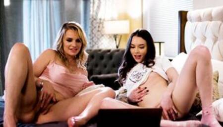 Busty MILF stepmom enjoys pussy licking