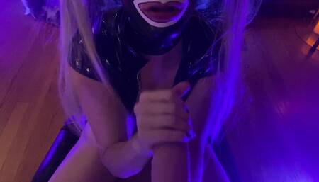 Latex Hood Sloppy Blowjob POV