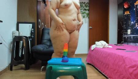 Kristen Hill Rainbow Dildo Ride, thick dildo