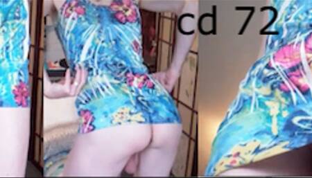 Heteroflexible K crossdressing 72: slender fit older hung transvestite colorful mini dress tease