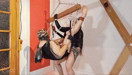 Pegging facesitting and ass worship with 2 slaves