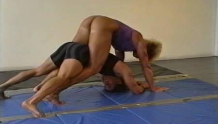 Choked, Scissored And Viciously Humped Into The Mat By Muscular Female Bodybuilder- Tami Frazer vs Eric