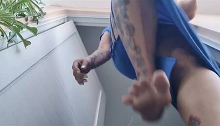 Giantess unaware barefoot stomping to wiggling wrinkled soles foot fetish